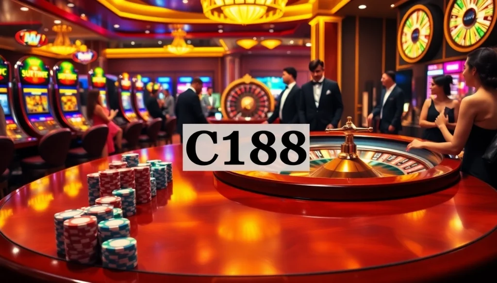 Engaging casino scene showcasing poker chips and a roulette table with C168 betting slips prominently featured.
