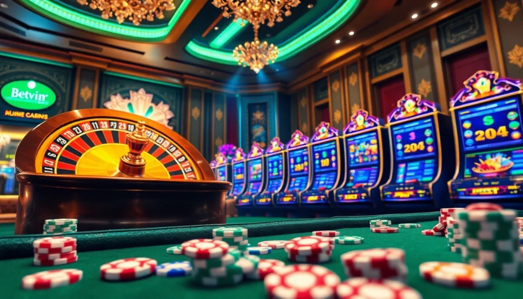 The thrilling experience of gambling at https://789win.apartments/ with vibrant slot machines and roulette wheel.