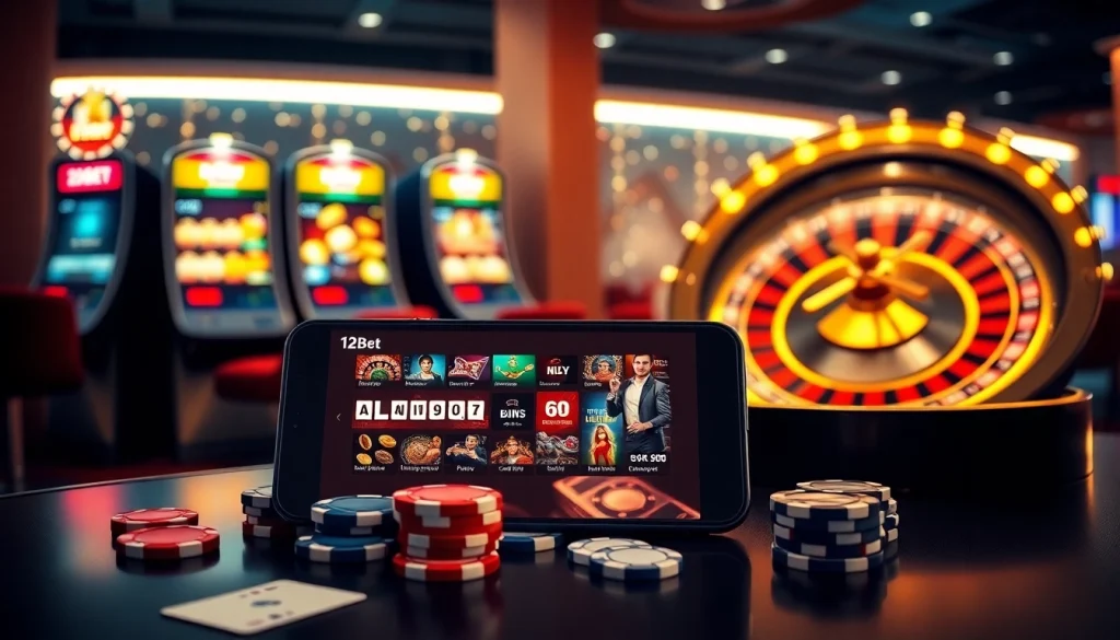 Dynamic online gambling scene showcasing ink vao 12bet with captivating casino elements.