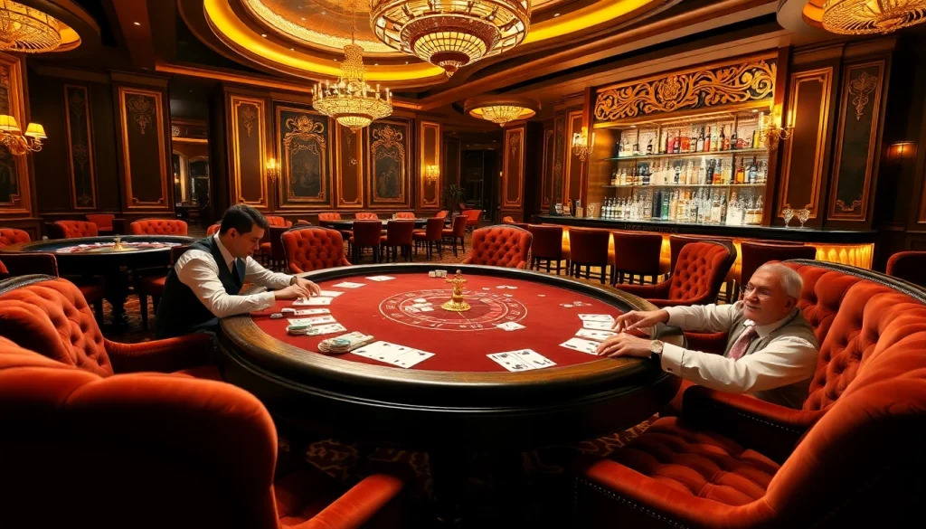 Experience the excitement at Hi88 VIP with elite gamblers engaged at a luxury casino table.