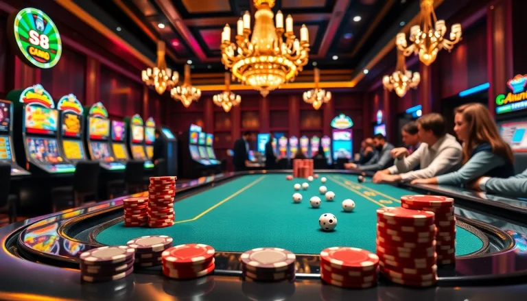 S8 gaming table highlights vibrant casino atmosphere with excited players and luxurious decor.