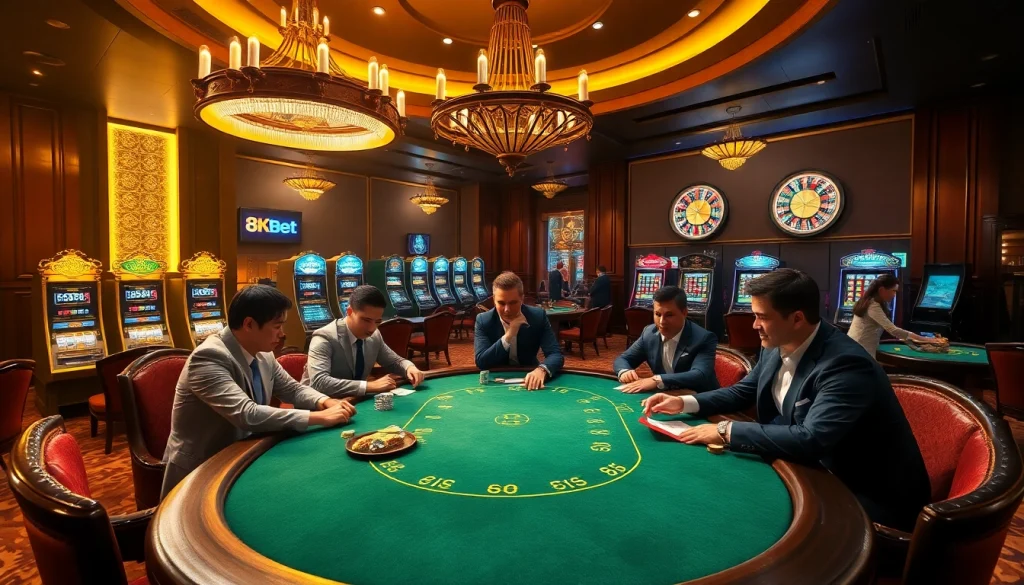 Players strategizing in a luxury poker game at 8kbet casino.