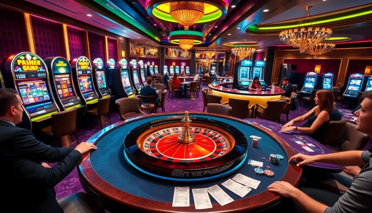 Experience the excitement of a casino scene with vibrant roulette wheels and engaging players in various links and collections.