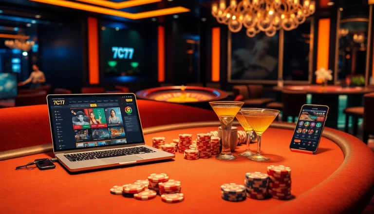 Experience the thrill of 7C77 casino with high-stakes poker and vibrant gaming visuals.