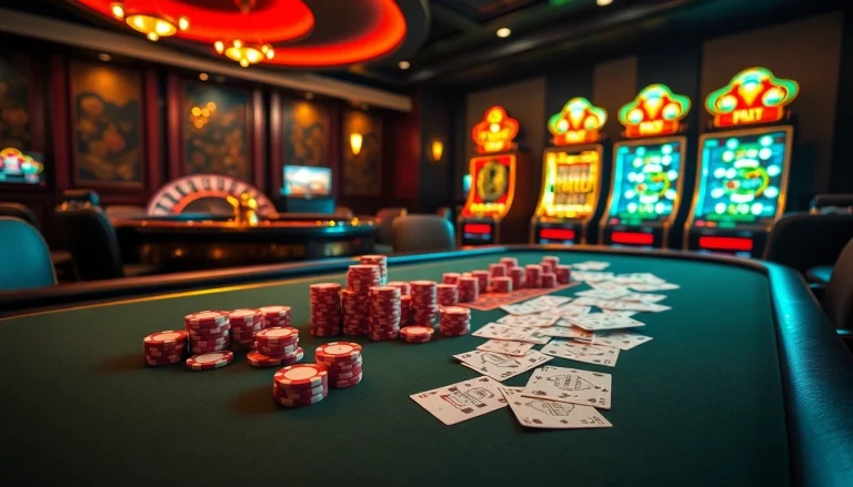 Experience the excitement of gaming at thabet.com with a vibrant casino scene featuring poker, roulette, and slot machines.