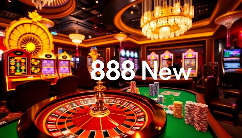 Experience the thrill of 888 new with excited players at a luxurious casino table.