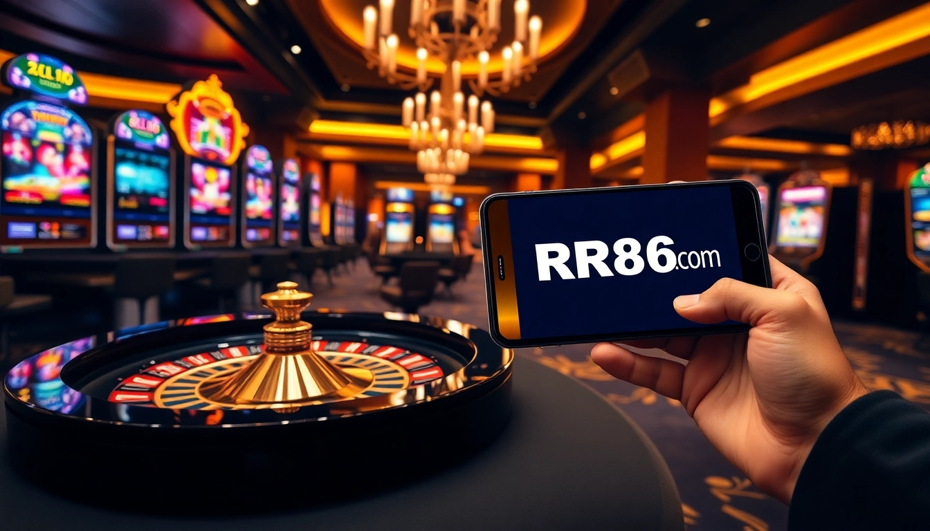 Experience the thrill of gaming at RR88com with sleek poker chips and a vibrant roulette wheel.