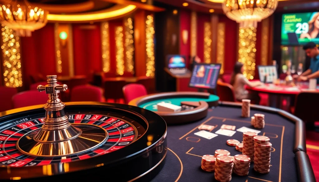 Experience thrilling gaming at https://mm88.bar/ with vibrant casino visuals featuring roulette, chips, and poker.