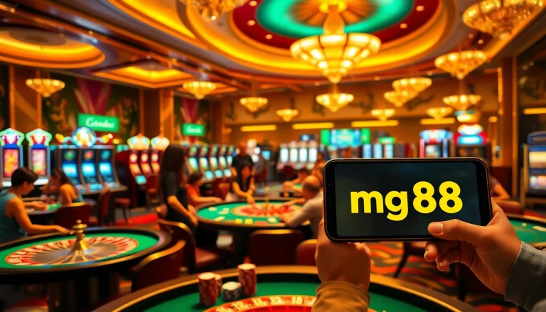 Players enjoying a luxurious casino experience at mg188 with vibrant tables and engaging gameplay.