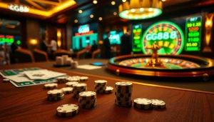 Engage with thrilling GG88 casino action at a vibrant gambling table.