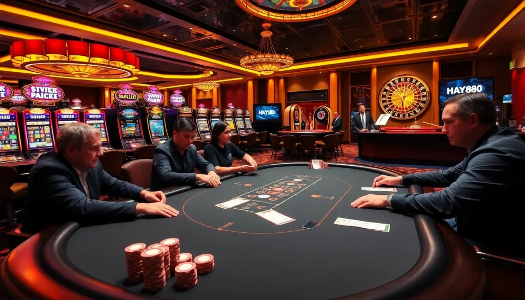 Experience the excitement of HAY88 with players betting at a luxurious casino table.