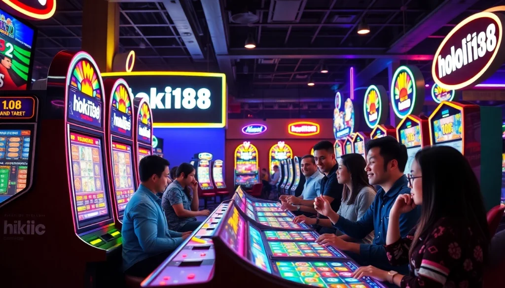 Exciting online gaming scene highlighting hoki138 with vibrant slot machines.