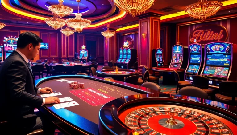 Gambling action at https://32win.capital with poker chips and vibrant casino tables.