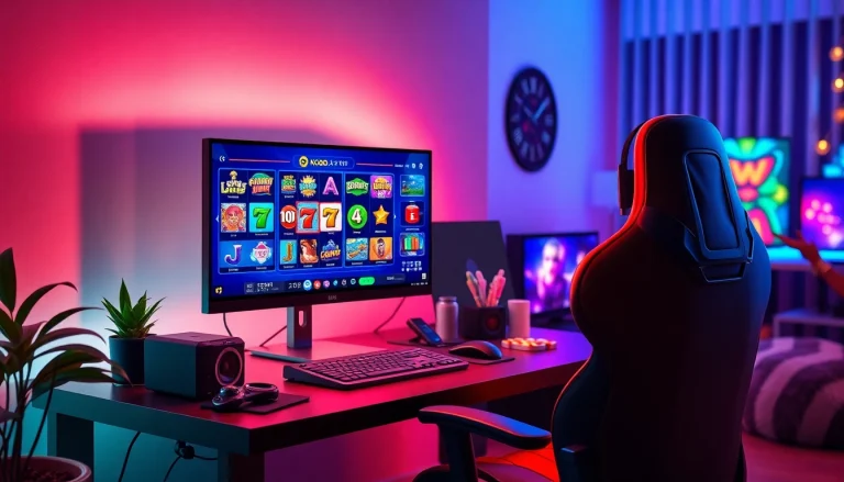 Kode4d link showcasing an exciting online gaming environment with colorful slot games and modern gadgets.