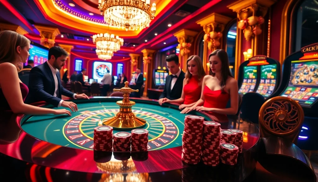 Exciting casino action at BK8 with players enjoying roulette in a luxurious setting.