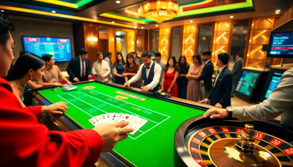 Kubet enthusiasts engaging in thrilling casino action at a vibrant gaming table.