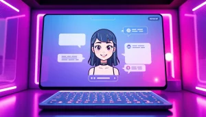 Engaging NSFW AI chatbot interface showcasing a flirtatious avatar in a modern digital setting.
