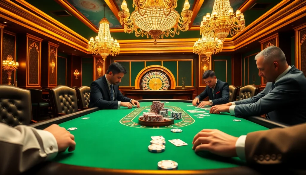 Experience the thrill of high-stakes poker at https://mm88.observer/ featuring a luxurious casino scene.