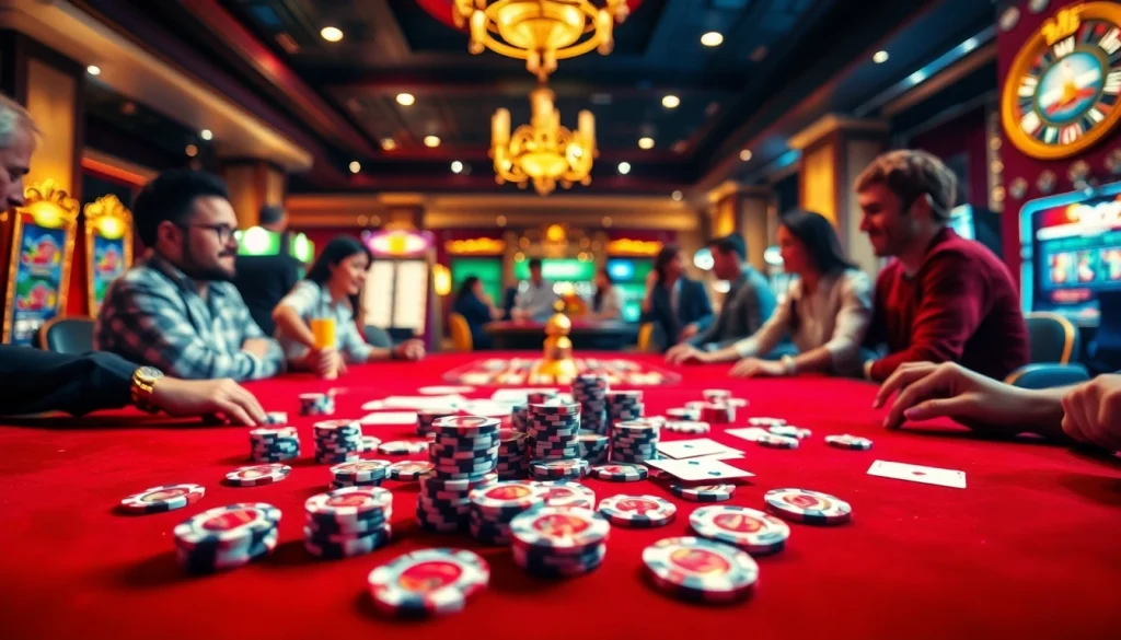 Engaged players at a KP88 high-stakes poker table, showcasing excitement and professionalism.