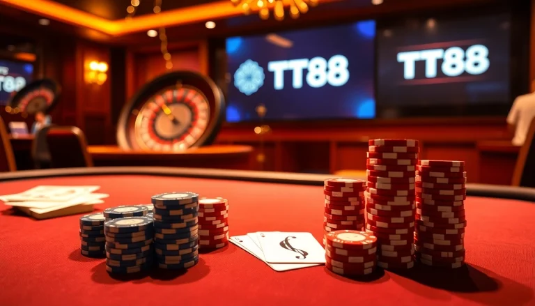 Experience the thrill of online gambling at https://tt88.mex.com/ with a luxurious casino setup featuring poker and roulette.