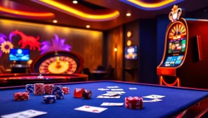 Players enjoying an exciting gaming experience at UU88 casino with vibrant tables and slot machines.