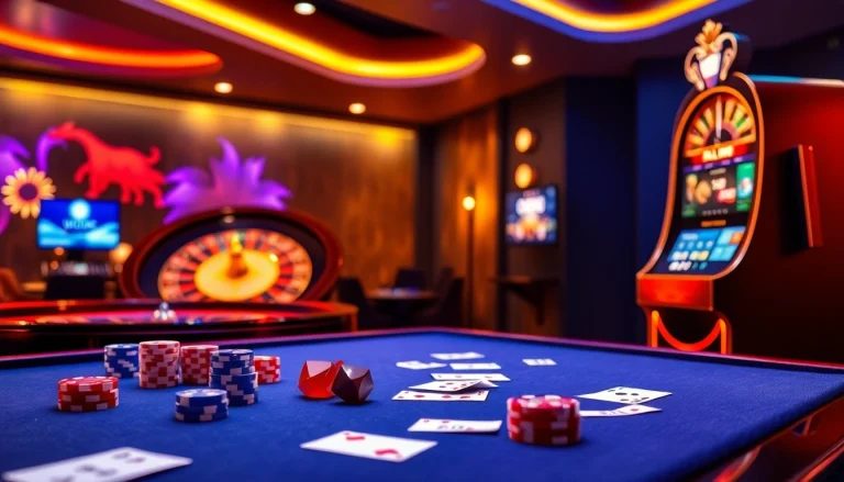 Players enjoying an exciting gaming experience at UU88 casino with vibrant tables and slot machines.