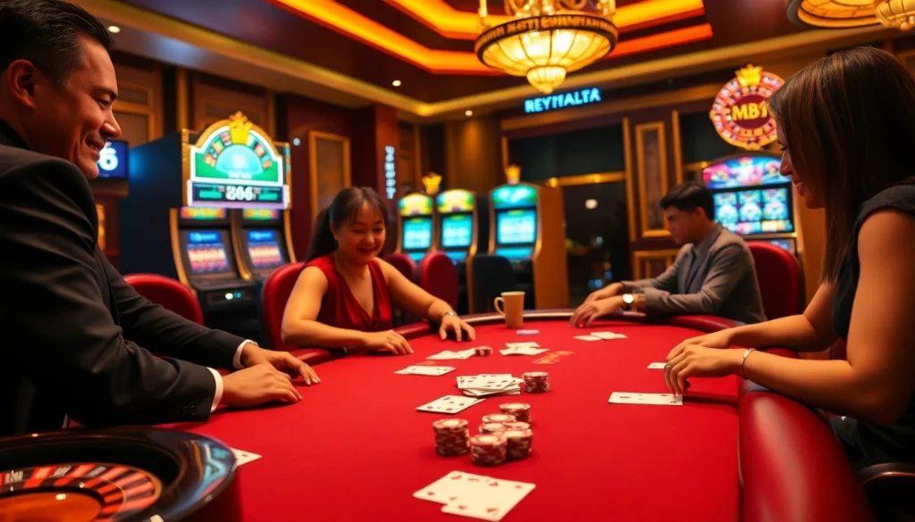 Playing poker at MB66 casino, showcasing thrill and strategy in a luxurious setting.