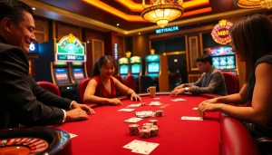 Playing poker at MB66 casino, showcasing thrill and strategy in a luxurious setting.