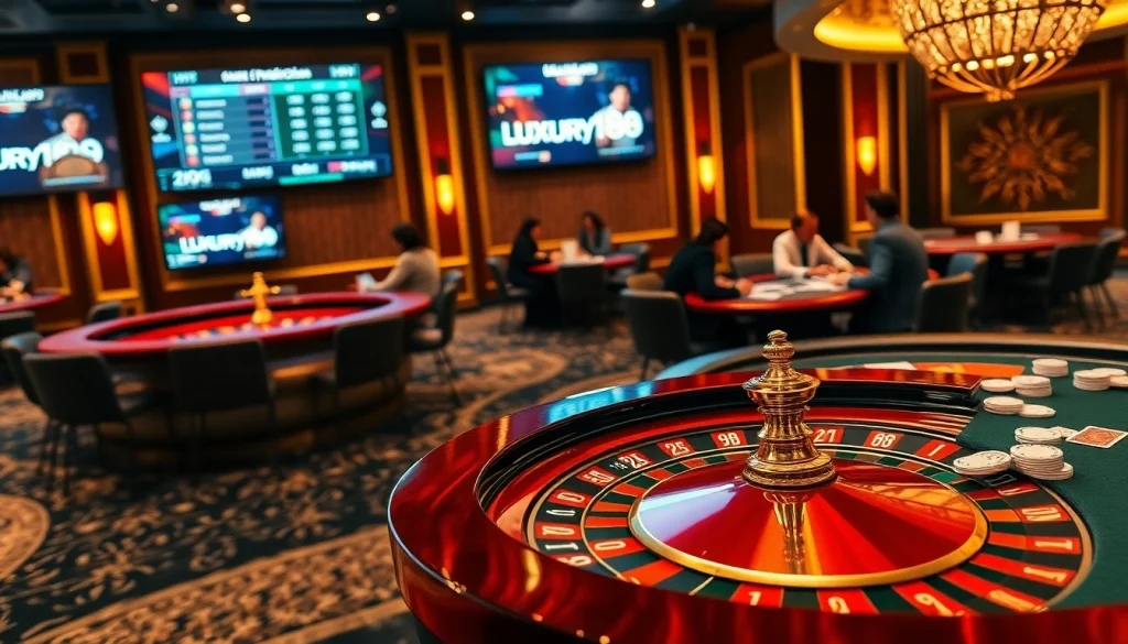 Engaging gaming experience at luxury138 with roulette wheel and excited players.