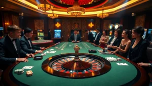 Experience luxury gaming at Trang chủ mmoo with players enjoying roulette and poker.