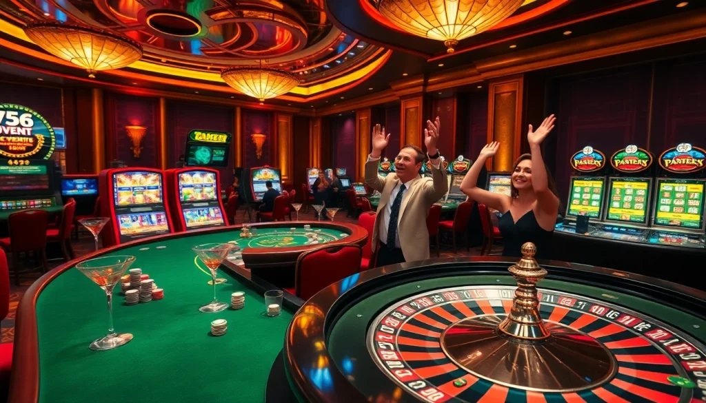 Experience the excitement of 789bet events with a luxurious casino atmosphere featuring poker tables and vibrant slot machines.