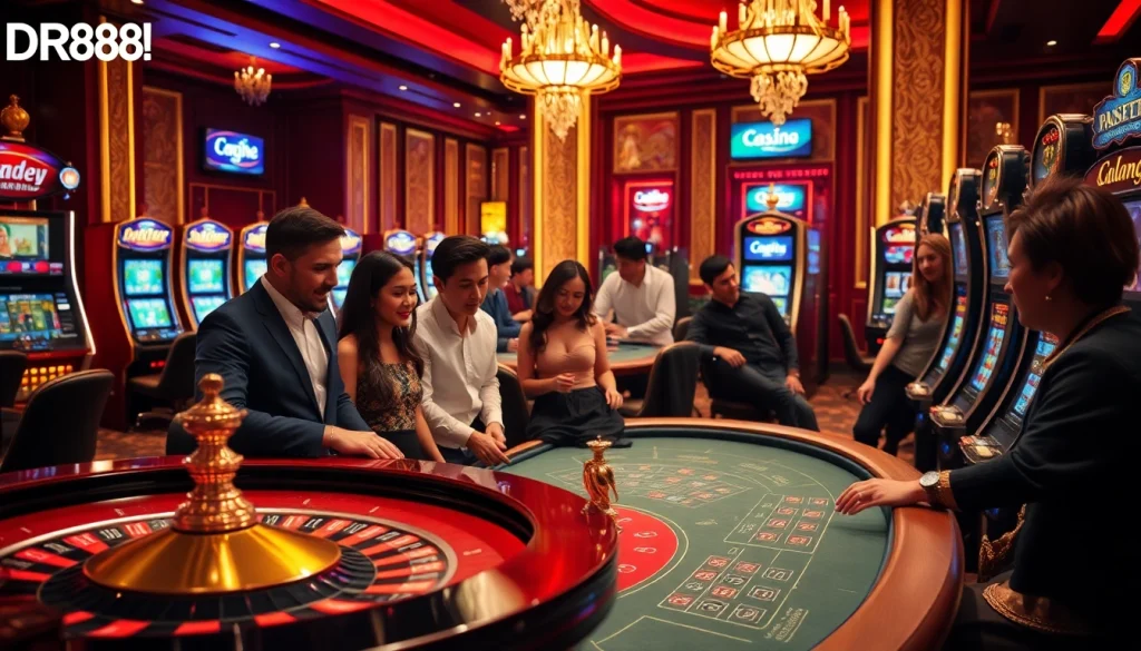 Play exciting games at DR88 with vibrant casino elements and a luxurious atmosphere.