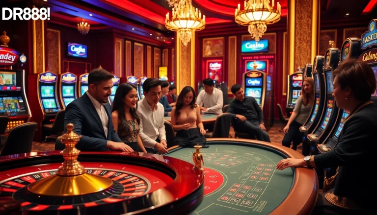 Play exciting games at DR88 with vibrant casino elements and a luxurious atmosphere.