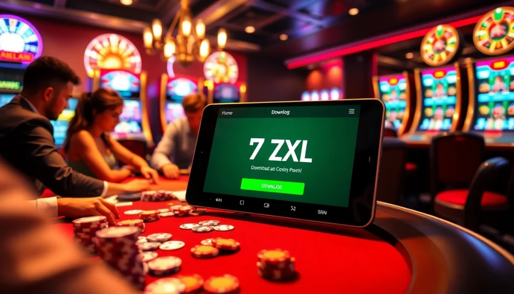 תחוו את ההתרגשות של המשחקים המקוונים עם ממשק הורדת 7XL על רקע קזינו תוסס.