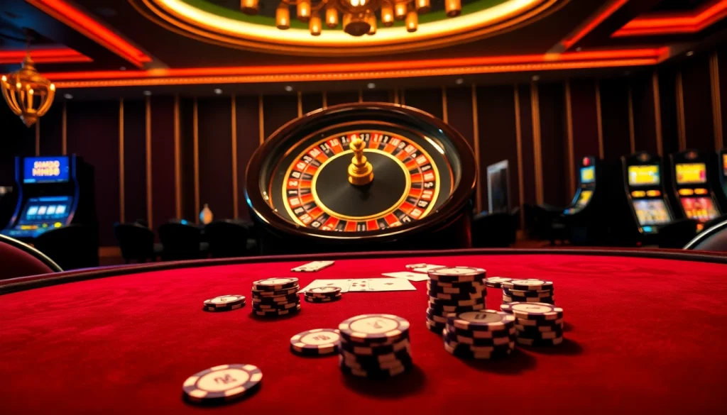 Experience thrilling gameplay at MM88's elegant casino tables with vibrant poker chips and roulette action.