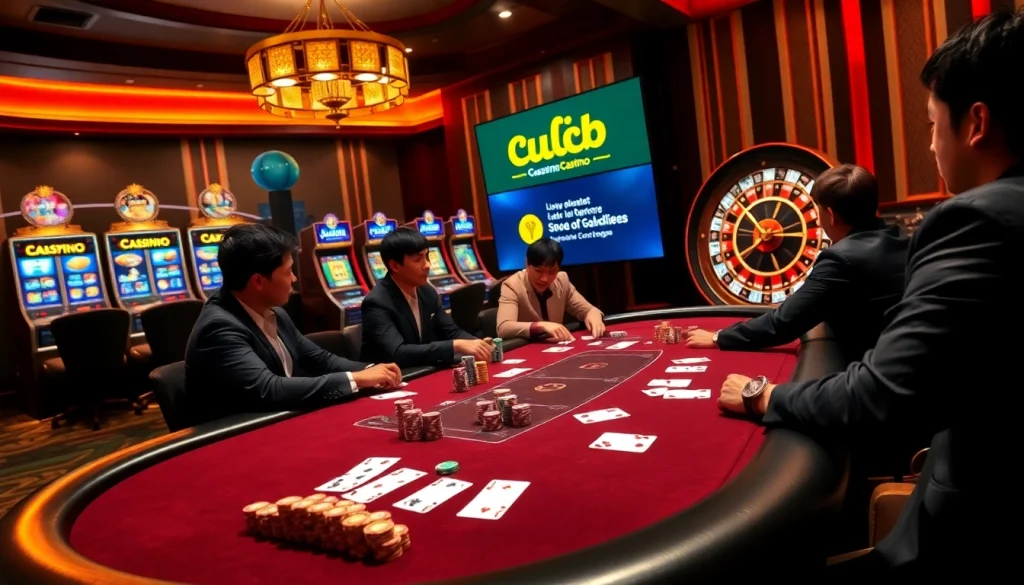 Experience an exciting poker game scene in Cluck Casino review showcasing vibrant chips and cards.