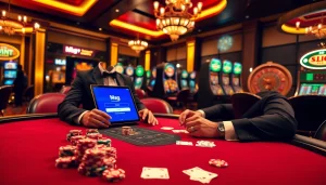 Experience excitement with Mag Login at a luxurious casino poker table full of vibrant cards and chips.