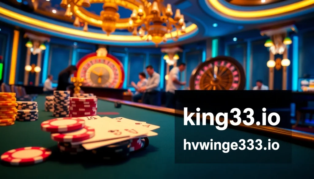 Experience thrilling gameplay at https://king33.io/ with vibrant casino tables, colorful chips, and dynamic roulette action.