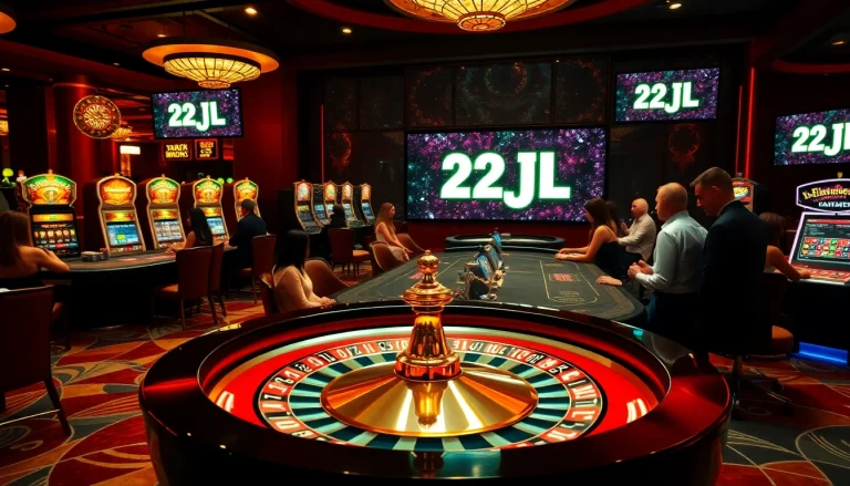 Experience high-stakes gaming at the 22JL Casino with luxurious tables and vibrant slot machines.