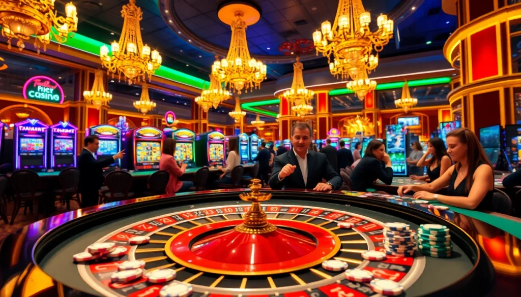 Excited players at a luxurious casino table, capturing the thrill of gambling at https://urr88.com/.