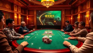 Experience the excitement of logging in at a luxurious casino poker table.