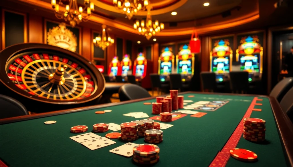 Experience the excitement of iWin with luxurious casino tables and vibrant gambling elements.