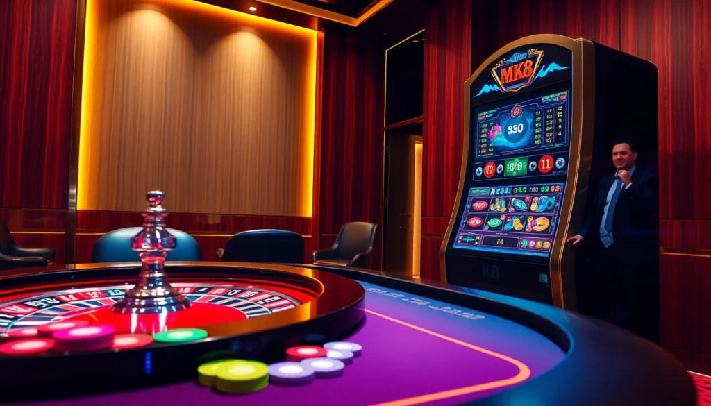 Experience the thrill of MK8 gaming with vibrant casino tables and high-tech slot machines.