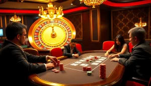 Action-packed poker game at Helloo88 featuring colorful chips and a roulette wheel.