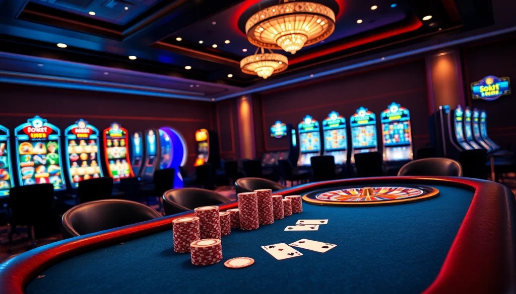 Experience thrilling gaming at soibet with vibrant casino elements like poker tables and slots.