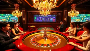 Engage in the thrilling atmosphere of a casino with vibrant betting on https://dn882.pro/ roulette, showcasing luxury and excitement.