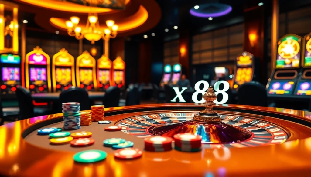 Players enjoying a high-stakes game at XX88 casino, showcasing excitement and elegance.