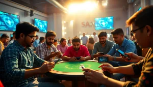 Users enjoying Yono Games on mobile devices in a vibrant gaming environment.