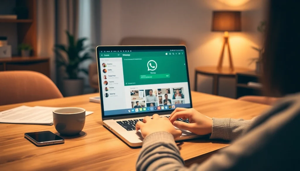 在笔记本电脑上呈现的引人入胜的 WhatsApp Web 体验，展示快连官网 的消息功能和视频通话等特性。