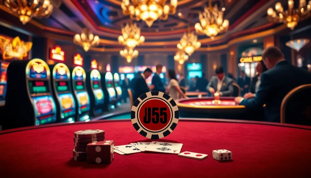 Engaging gamblers with JL55-themed poker chips at an exciting casino setup.